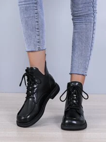 Lace-up Front Combat Boots - Black - View 3