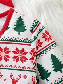 小女童聖誕圖案洋裝和頭巾