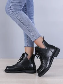 Lace-up Front Combat Boots - Black - View 5
