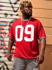 EASEVO Men Plus Letter Graphic Striped Trim Drop Shoulder Tee Without Top - Red - View 5