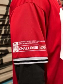 EASEVO Men Plus Letter Graphic Striped Trim Drop Shoulder Tee Without Top - Red - View 6