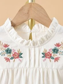 小女童花卉刺繡荷葉邊襯衫 - 白色 - 查看 3