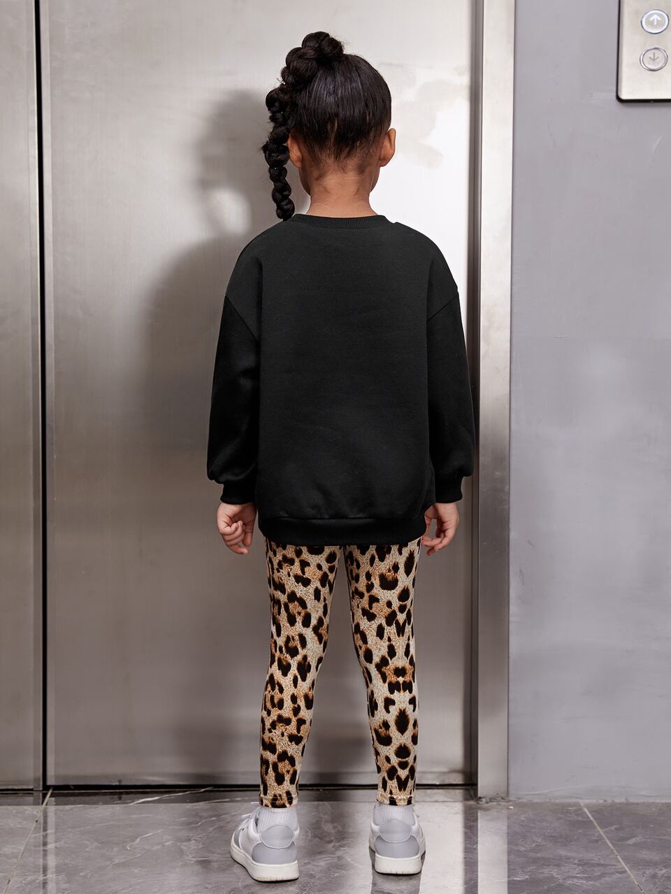 SLAYR Young Girl Young Girl Slogan And Tiger Print Drop Shoulder Pullover & Leopard Leggings
