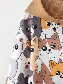 小女童卡通圖案3D耳朵設計連帽洋裝