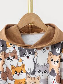 小女童卡通圖案3D耳朵設計連帽洋裝