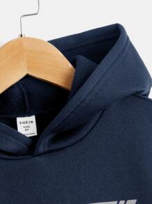 SHEIN 十二歲到十六歲男孩反光幾何印花保暖連帽衛衣