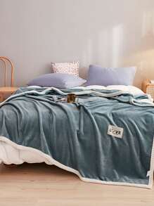 Letter Patch Decor Blanket - Blue - View 2