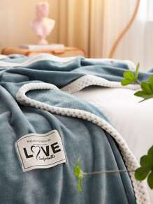 Letter Patch Decor Blanket - Blue - View 3