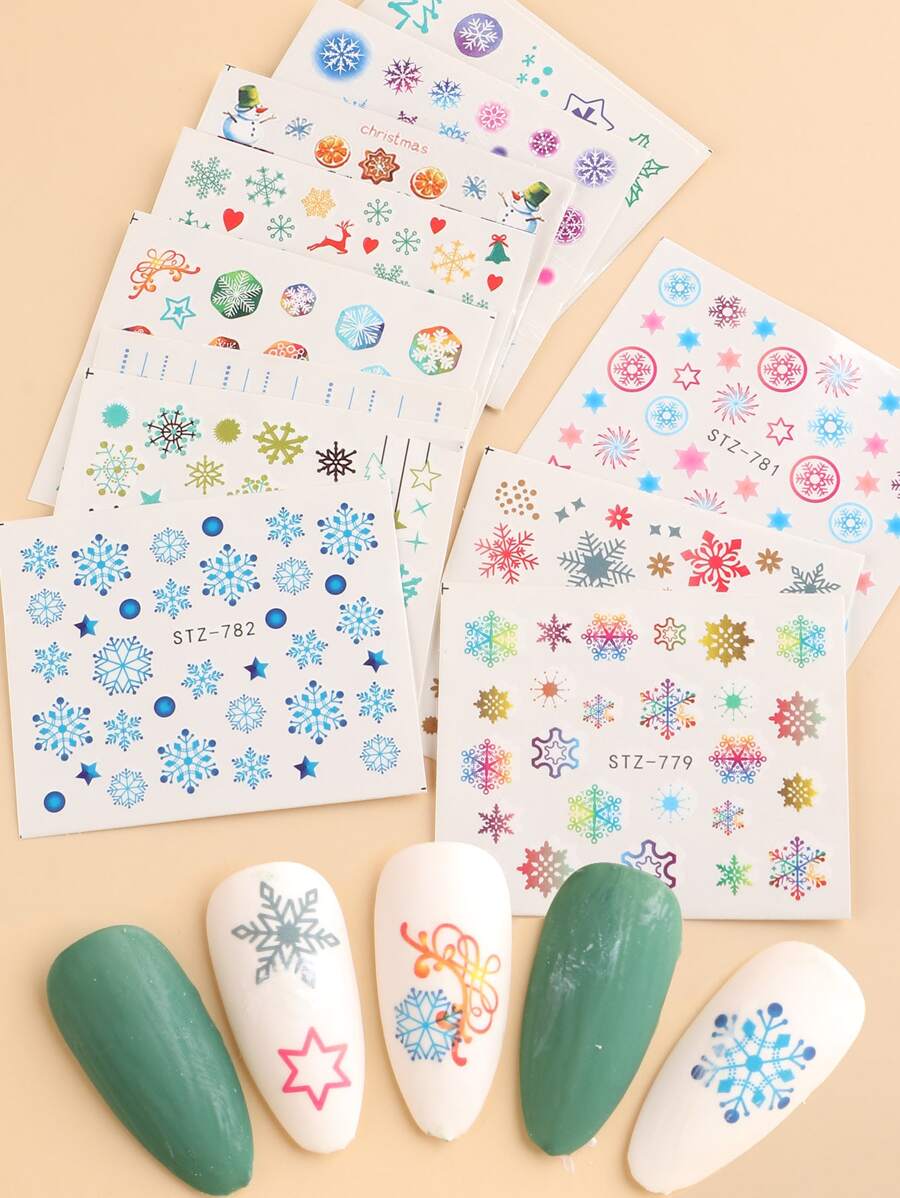 FULL BEAUTY Christmas 12sheets Snowman & Snowflake Pattern Nail Art Decoration - Multicolor - View 1