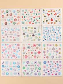 FULL BEAUTY Christmas 12sheets Snowman & Snowflake Pattern Nail Art Decoration - Multicolor - View 5
