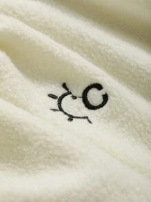 DAZY Embroidery Detail Mock Neck Fleece Tee - White - View 3
