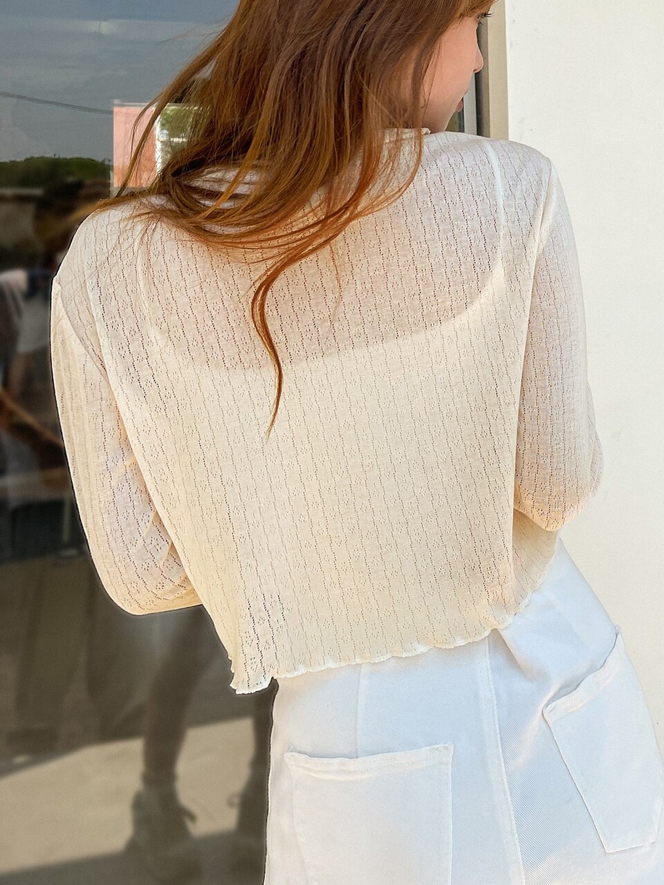 Frill Trim Button Up Crop Tee
