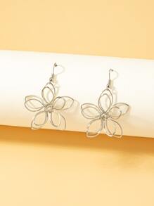 鏤空花耳墜 - 銀色 - 查看 2