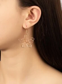 Hollow Out Flower Drop Earrings - Rose Gold - View 1