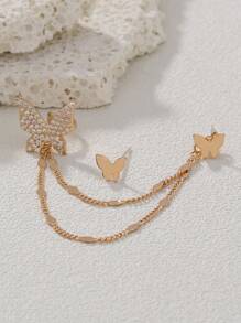 Nooxian Rhinestone Butterfly Decor Earrings - Yellow Gold - View 3