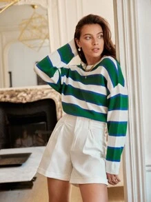 SHEIN Frenchy 塊狀條紋落肩袖套頭毛衣 - 彩色 - 查看 3