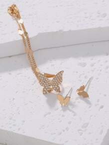 Nooxian Rhinestone Butterfly Decor Earrings - Yellow Gold - View 5