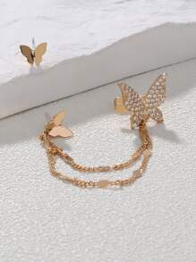 Nooxian Rhinestone Butterfly Decor Earrings - Yellow Gold - View 6