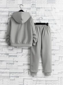SHEIN Boys Letter Graphic Hoodie & Sweatpants - Light Grey - View 2