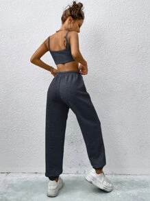 SHEIN EZwear 吊帶短上衣和運動褲 - 深灰色 - 查看 2