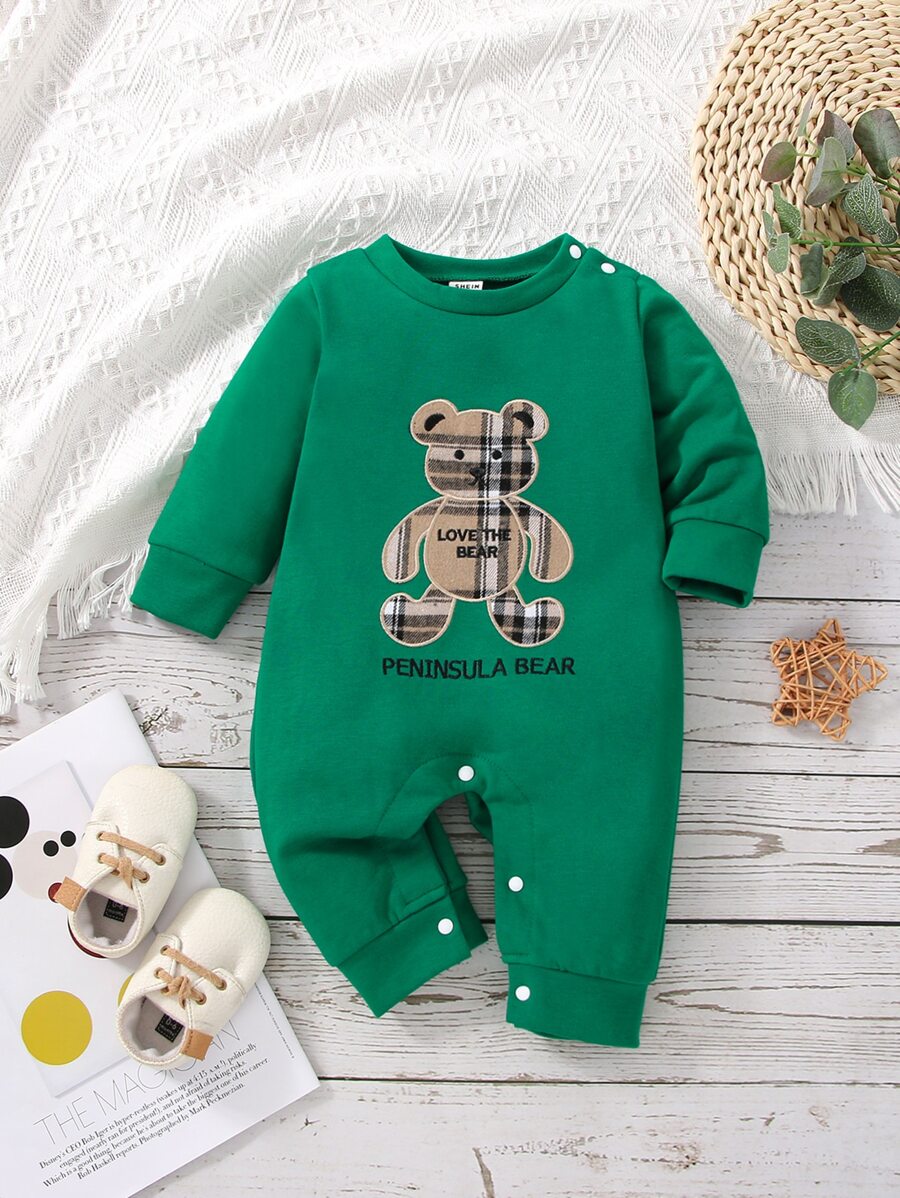 男婴休闲小熊字母刺绣连体衣 - 綠色 - 查看 1