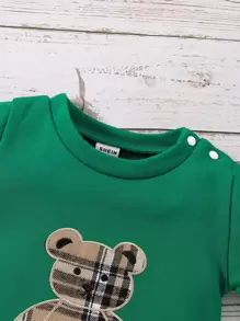 男婴休闲小熊字母刺绣连体衣 - 綠色 - 查看 6
