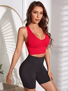 Menodora SHEIN Sport Camiseta deportiva ajustada de punto acanalado de suavidad sin costuras para Año Nuevo Chino - Rojo - Ver 3