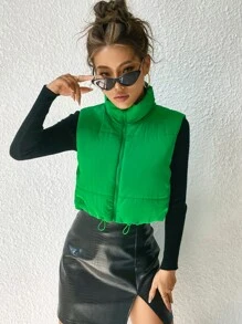 SHEIN Essnce Drawstring Hem Puffer Vest Coat