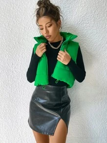 SHEIN Essnce Drawstring Hem Puffer Vest Coat