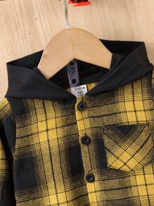 男嬰格紋補丁貼口袋連帽襯衫和運動褲