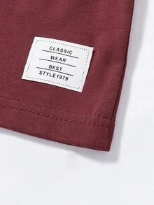 Baby Boy Letter Patched Tee With Track Shorts - Burgundy - View 3
