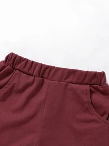 Baby Boy Letter Patched Tee With Track Shorts - Burgundy - View 4