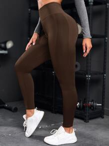 Powerista Leggings deportivos con control de abdomen para mujer - Marrón Chocolate - Ver 3