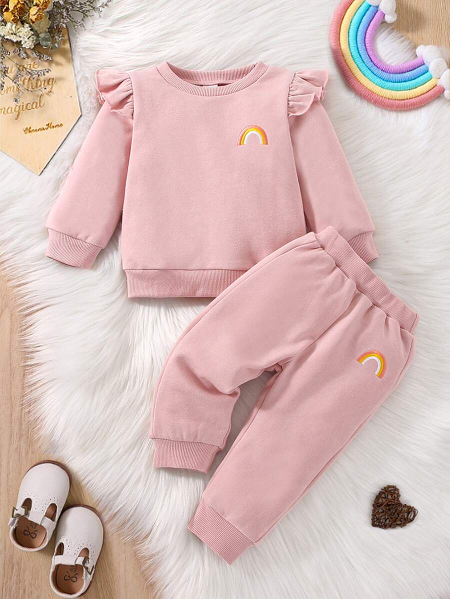 Bộ đồ Em bé Thêu Xù Hoạt hình Dễ thương - Bụi hồng - Xem 1