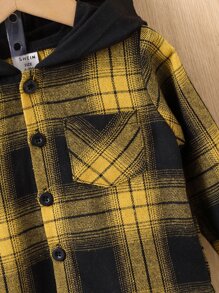 男嬰格紋補丁貼口袋連帽襯衫和運動褲