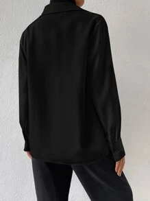SHEIN Essnce Áo sơ mi nữ màu trơn Giải trí - màu đen - Xem 2