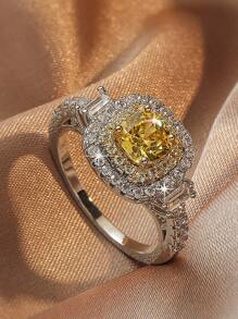 方晶鋯石裝飾戒指 - 銀色 - 查看 1