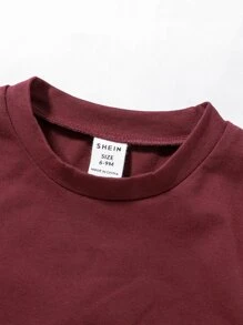 Baby Boy Letter Patched Tee With Track Shorts - Burgundy - View 5