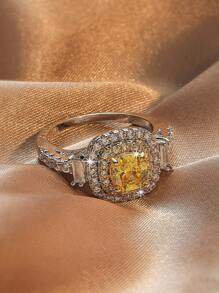 方晶鋯石裝飾戒指 - 銀色 - 查看 3