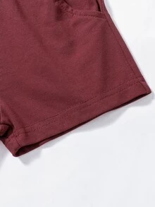 Baby Boy Letter Patched Tee With Track Shorts - Burgundy - View 7