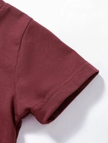 Baby Boy Letter Patched Tee With Track Shorts - Burgundy - View 8