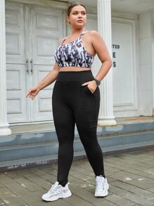 Yoga Basic Plus Tummy Control Sports Leggings - Black - View 5