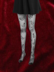 ROMWE Goth Medias con patrón de mariposa - Negro - Ver 4