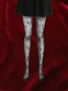 ROMWE Goth Medias con patrón de mariposa - Negro - Ver 7