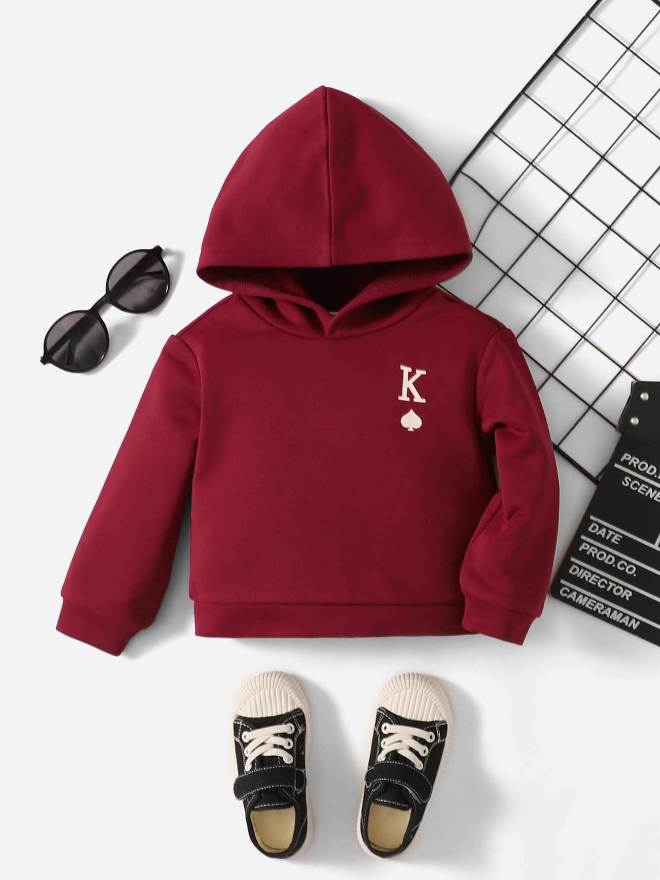 SHEIN Baby Boy Playing Card Print Sweatshirt - Burgundy - View 1