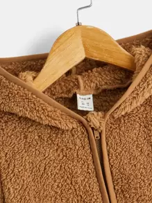 SHEIN 秋冬款男童拉链连帽泰迪熊夹克 - 棕色 - 查看 3