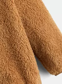 SHEIN 秋冬款男童拉链连帽泰迪熊夹克 - 棕色 - 查看 4