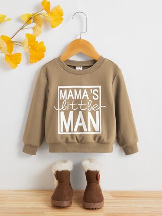 SHEIN Baby Boy's Casual Simple Slogan Print Sweatshirt, Perfect For Autumn And Winter Outfit