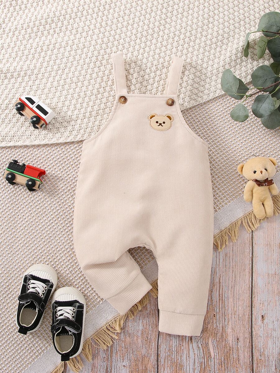 Baby Boy Bear Embroidery Overall Jumpsuit - Apricot - View 1