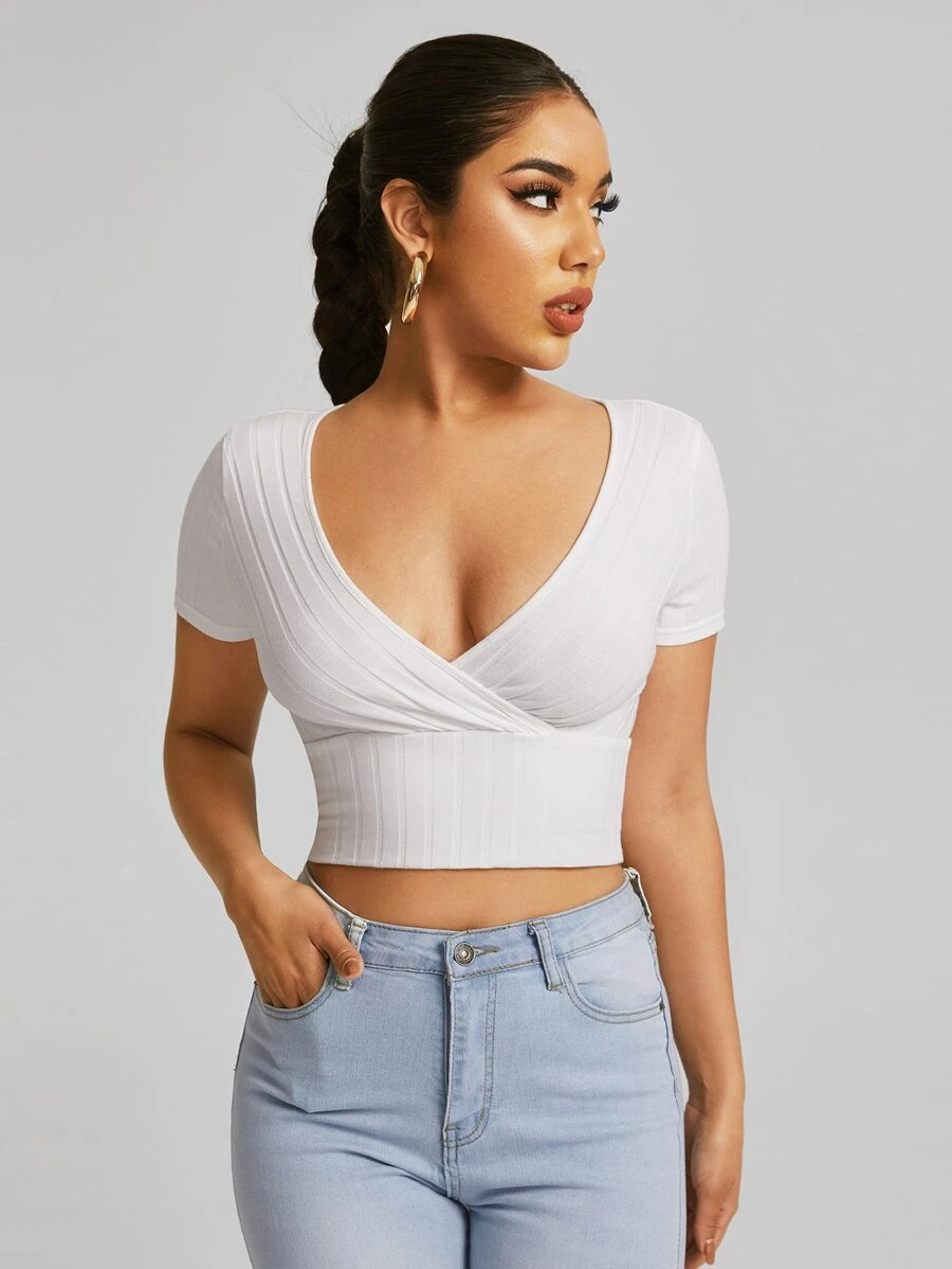 Muchica Camisetas Envolvente Liso Sexy - Blanco - Ver 1